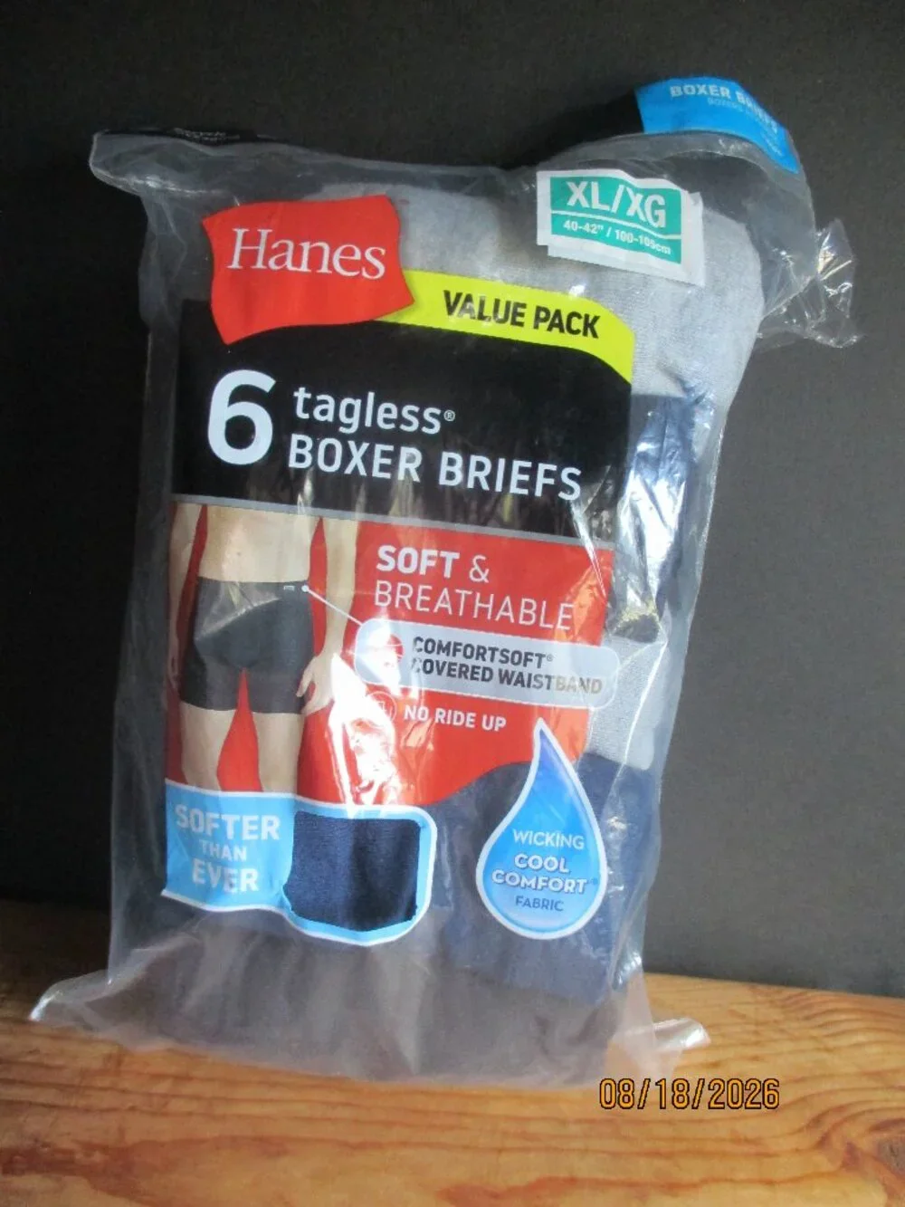 HANES TAGLESS BOXER BRIEFS/6PK/XL/NEW